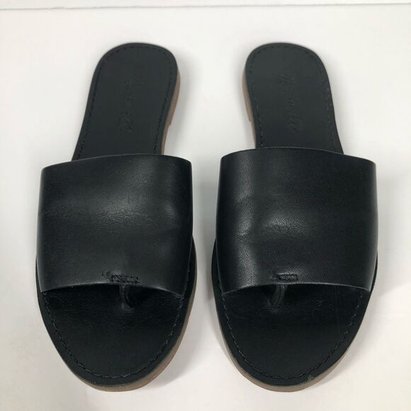 Madewell The Boardwalk Post Slide Sandal in Black Leather Size 6 JO201 - Picture 2 of 9